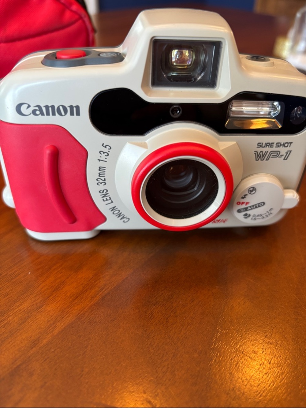 vintage 90s Canon Sure Shot WP-1 Film Camera in White and Red with Red Case - Picture 5 of 5